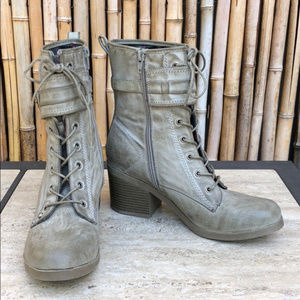 Guess Olive/Gray Distressed Combat Boots (9M)